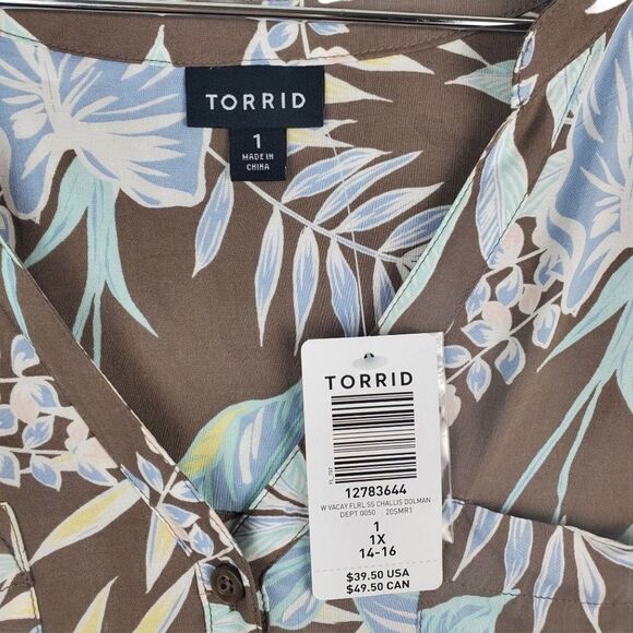 Torrid 1 Floral Challis Dolman Blouse Top Button Down Shirt Womens Plus NWT New - Picture 3 of 7